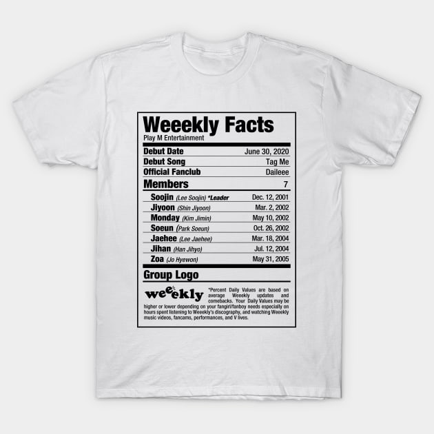 Weekly Kpop Nutritional Facts T-Shirt by skeletonvenus